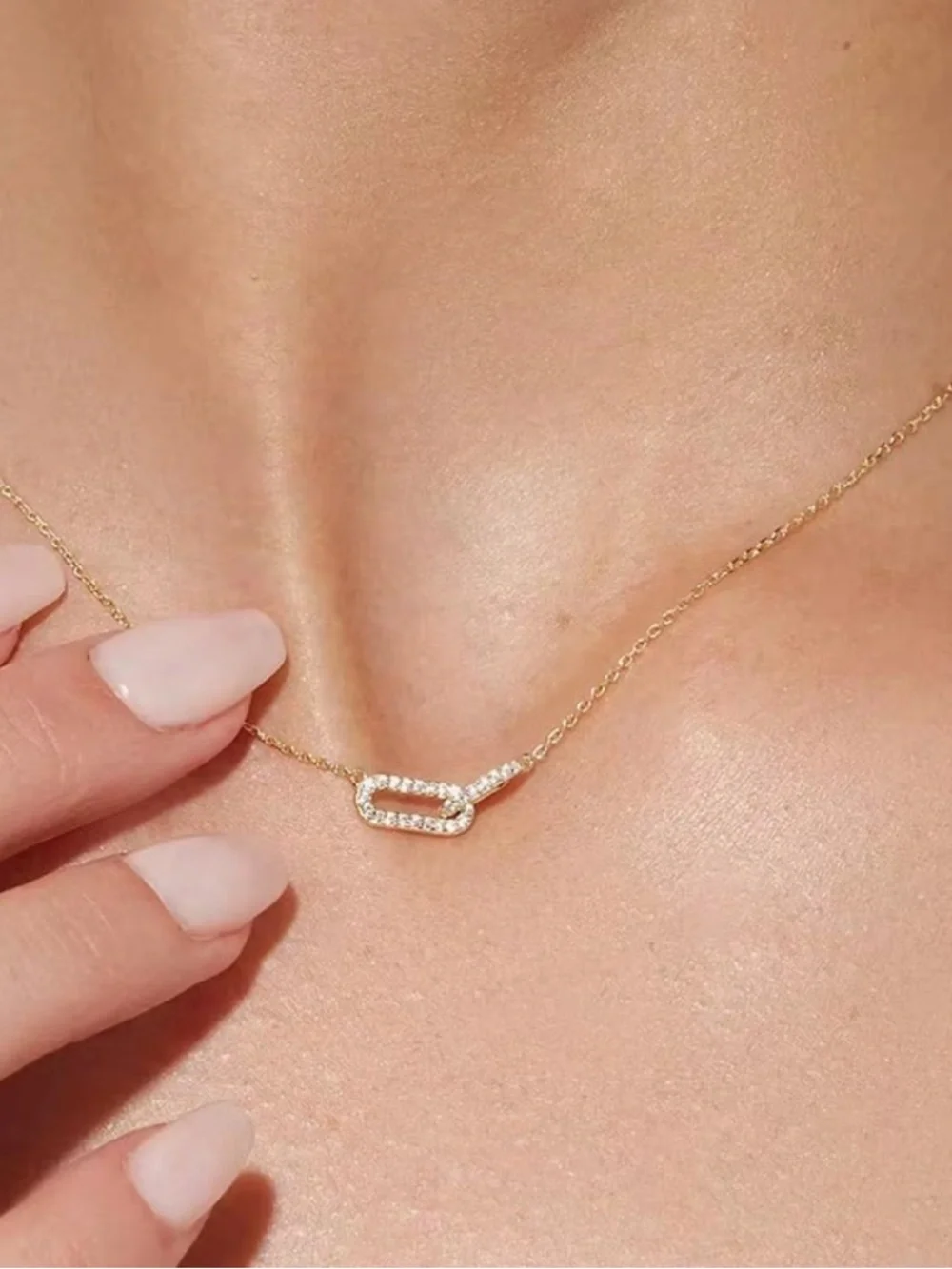 925 Sterling Silver & Gold Pave Link Necklace